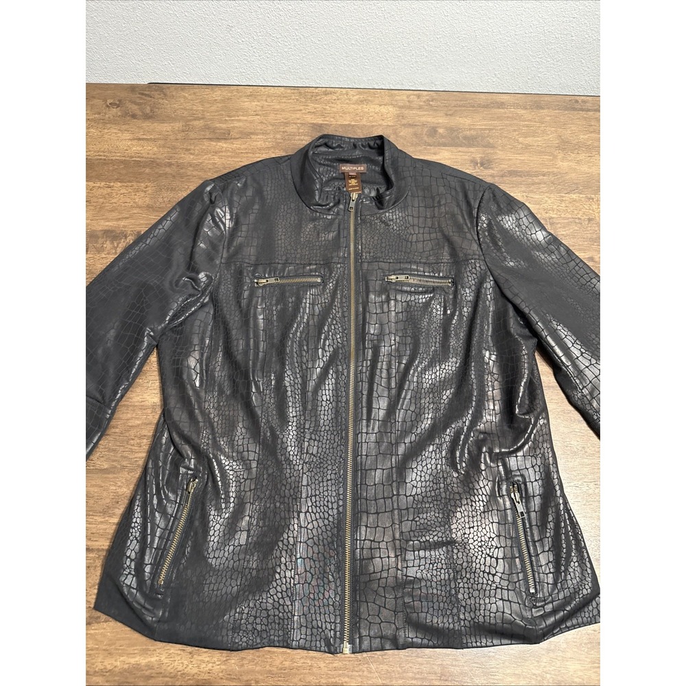 Multiples Womens‎ Black Crocodile Design Full Zip Jacket X-Large YKK Zippers